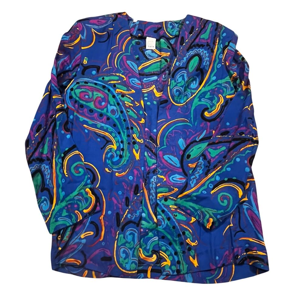 Vintage Women’s M Abstract Open Light Weight Jacket Blue Purple 90s Art Print